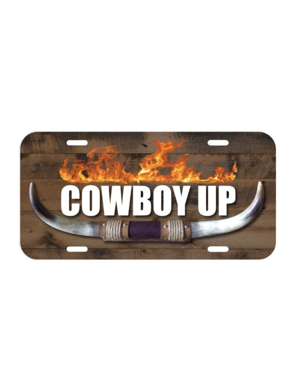Cowboy Up Cow boy Truck 4x4 Wrangler Ranch Beef Country Plate Front Bull Horns